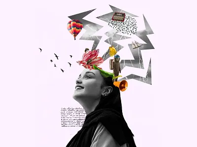 Collage Ideation art birds brainstorm collage creative hot air ballon ideas typewritter