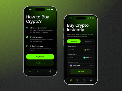 Crypto Buying Flow 💸🟢 app application bitcoin buycrypto crypto cryptoapp cryptocurrency cryptoexchange cryptowallet darkmode digitalcurrency exchange financeapp fintech mobileapp mobiledesign onboarding sellcrypto usdt uxflow