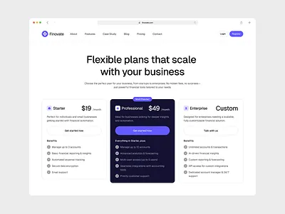 Pricing Page clean design finance fintech landing page minimal modern pricing page saas startup ui ui design uiux user interface ux web design website