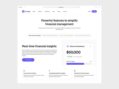 Finovate - Feature Section clean design feature section finance fintech landing page minimal modern product feature saas startup ui ui design uiux ux web design