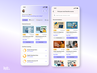 Online Course App – Discover & Learn UI cleanui courseapp designdaily designinspiration dribbbleshot e learningapp ecourseapp homepage design learningapp mobileappdesign mobileui onlinelearning productdesign profile apps studentapp uidesign uxdesign