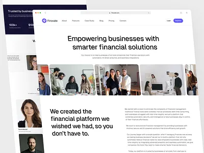 Finovate - About us Page about us clean design finance fintech landing page minimal saas startup ui ui design uiux ux web design