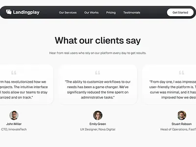 Testimonial Section clean design landing page minimal modern testimonial testimonials ui ui design uiux ux web design
