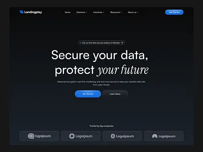 Data Security Hero Section dark mode data security design hero section landing page minimalist security ui ui design uiux ux web design