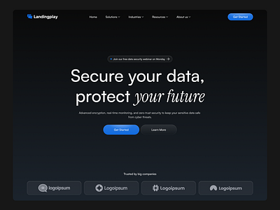 Data Security Hero Section dark mode data security design hero section landing page minimalist security ui ui design uiux ux web design