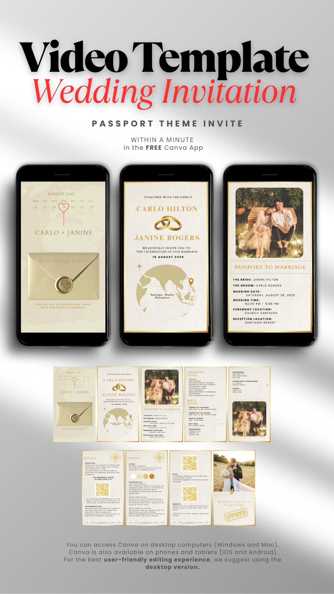 PASSPORT Gold and White Wedding Invitation Video Template canvatemplate graphic design invitation ui video wedding weddinginvitation weddingvideo weddingvideotemplate