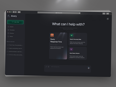 Aivory: Productivity-Driven Web App – Smart Search Experience ai ai assistant ai chatbot ai optimized artificial intelligence saas card chat bot chatbot interface clean dark mode darkmode dashboard design design web enterprise ai generative ai talk ai ui uiux ux