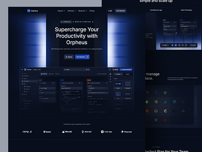 Orpheus - Automation Workflow Landing Page ai artificial intelligence automation bento bot builder chatbot clean code dark mode faq hero landing page modern project saas snippet web web design workflow
