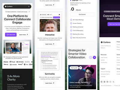 Conferra - Video Conference Responsive Landing Page ai artificial intelligence cansaas clean conference design interface meeting mobile mobile app modern responsive saas team ui ux video video conference