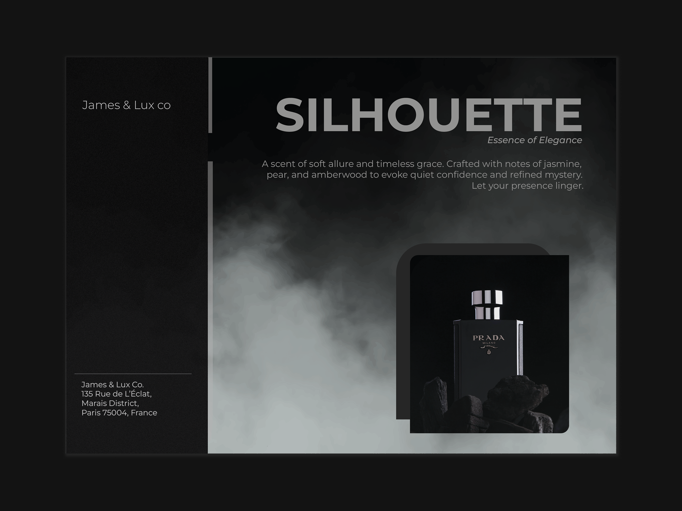 Silhouette – Luxury Perfume Ad Concept ad concept advertising art brand design branding dark aesthetic design elegant graphic design illustration minimal monochrome poster design print print design product design typography ui ux vector