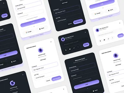 Boxes UI - Dark/Light mode box card infor setting login post register