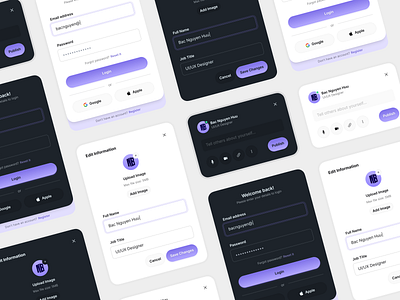 Boxes UI - Dark/Light mode box card infor setting login post register