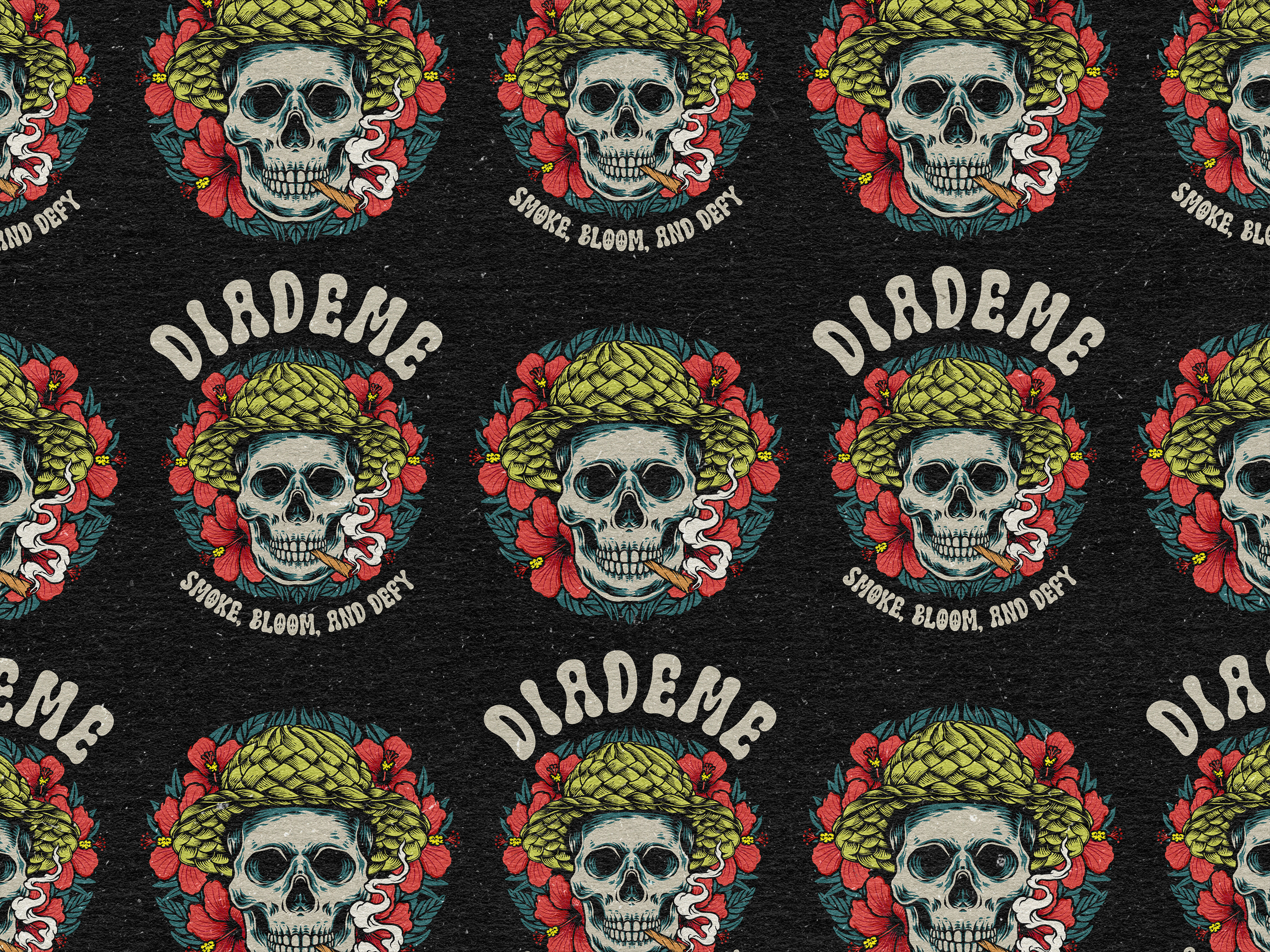 Diademe : T-shirt Design alohavibes appareldesign artwork badges branding customillustration design flower graphic design hand drawn illustration islandvibes merchandise skull skulldesign streetwearart t shirt tattooinspired tropicalvibes vintage
