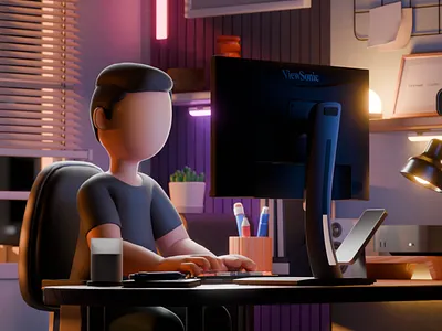 Workspace 3D Illustration 3dmodeling artdirection blend blender 3d colorpro design illustration isometric low poly monitor viewsonic