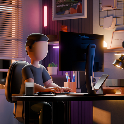 Workspace 3D Illustration 3dmodeling artdirection blend blender 3d colorpro design illustration isometric low poly monitor viewsonic