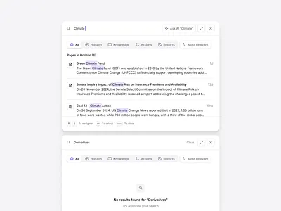 Global Search Interface clean dashboard emptystate filters flat globalsearch interface knowledge minimal navigation query results saas search shadcn shadcnui tailwind ui