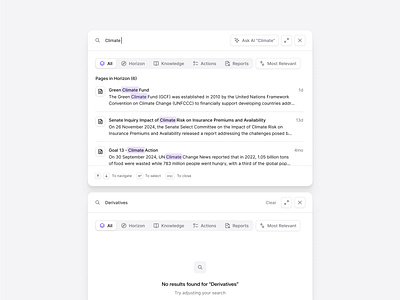 Global Search Interface clean dashboard emptystate filters flat globalsearch interface knowledge minimal navigation query results saas search shadcn shadcnui tailwind ui