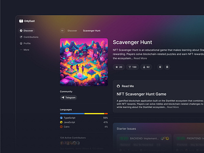NFT Scavenger Hunt Overview blockchain clean community contributors dashboard discover ecosystem flat gaming minimal nft pageview profile project saas shadcn shadcnui tailwind