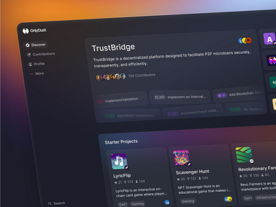 Project Explorer with Contributor Stats clean contributors dashboard directory flat gamification gradient minimal projects saas shadcn shadcnui tailwind web3