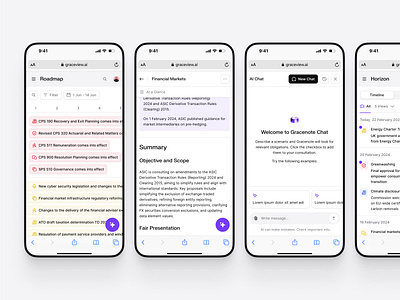 Knowledge Navigator with AI Assistant chat clean dashboard feed flat minimal mobile regulatory roadmap saas shadcn shadcnui tailwind timeline