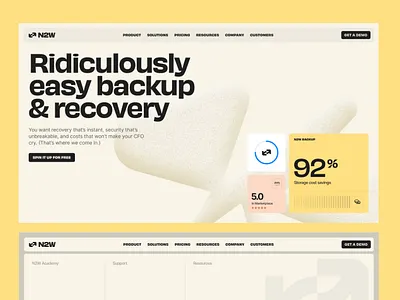 N2W - Hero animation b2b branding chart cloud design hero illustration landing page logo menu modal modern server typography ui ux website white yellow