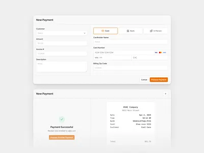 Payment Processing with Confirmation Flow billingflow checkout clean dashboard flat minimal paymentform receipt saas shadcn shadcnui tailwind transaction