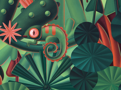 Illustration for wallpaper chameleon character characterdesign digital ecology forest frog illustration interior jungle leaves nature pattern plants reptile turtle wallpaper