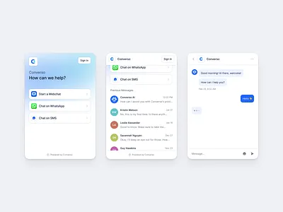 Multi-channel chat options — Web, WhatsApp, SMS clean contactui customer service dashboard flat funnel integration messaging minimal multichannel onboarding saas shadcn shadcnui supportui tailwind uiux webchat