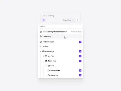 Smart search for all your knowledge ai assist clean dashboard enterprise filebrowser flat folders interface knowledgebase minimal nested ui productivity saas search shadcn shadcnui sidebar tailwind