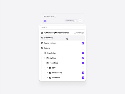 Smart search for all your knowledge ai assist clean dashboard enterprise filebrowser flat folders interface knowledgebase minimal nested ui productivity saas search shadcn shadcnui sidebar tailwind
