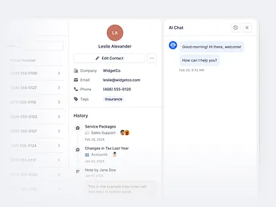 CRM Contact View chatui clean contact management crm dashboard flat layout panel minimal saas shadcn shadcnui support tailwind