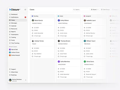 Clean Task Board View case management clean dashboard flat kanban lawtech minimal saas shadcn shadcnui sidebar tailwind task tracking