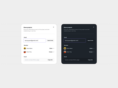Boxes UI - Share projects box card element figma modal ui