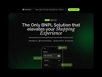 BNPL Landing Page -Yumi Finance bnpl branding consumer defi installment plan landing page market payment shopping web design web3 website