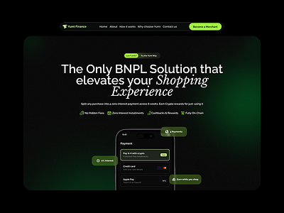 BNPL Landing Page -Yumi Finance bnpl branding consumer defi installment plan landing page market payment shopping web design web3 website