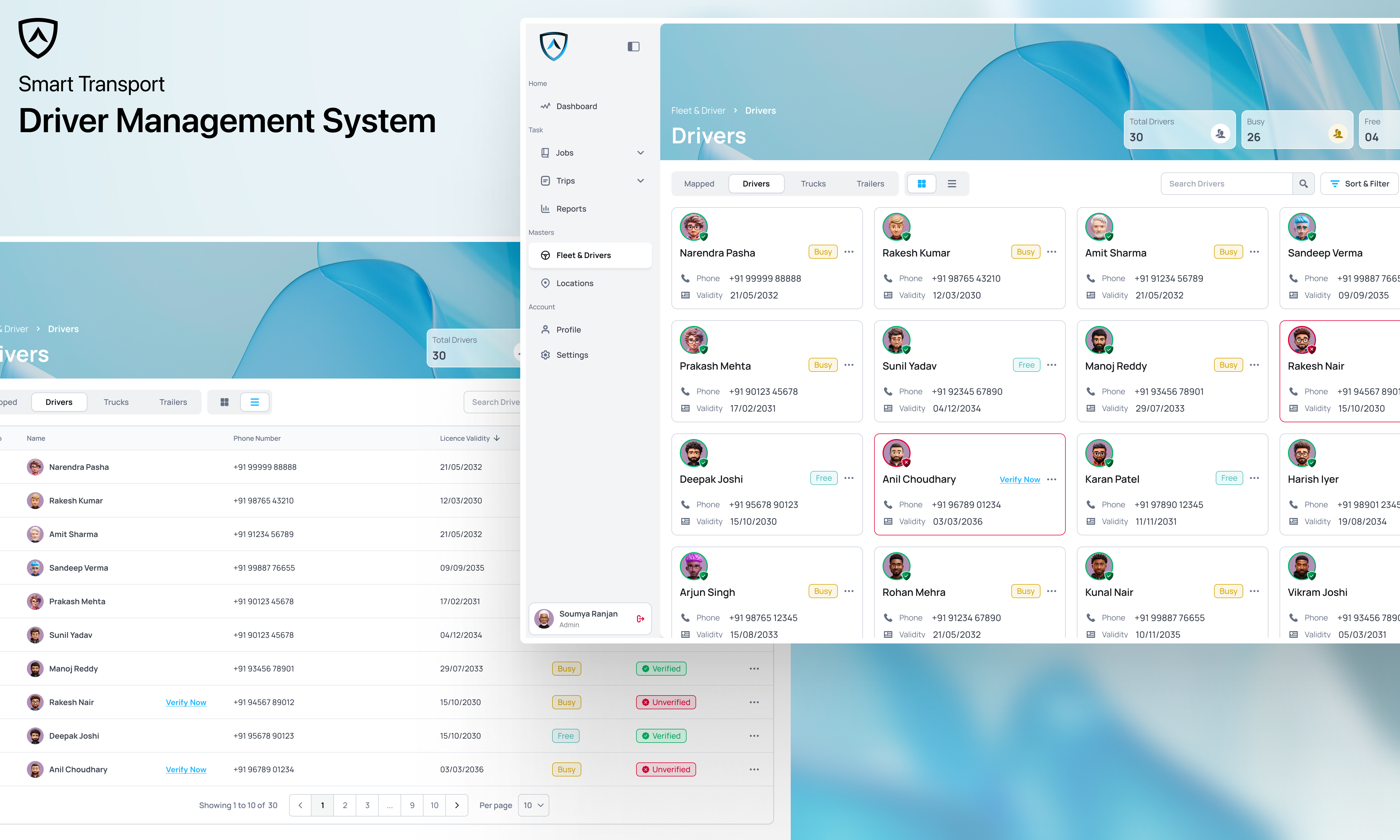 Smart Transport – Driver Management System UI carddesign cleanui dashboardui dribbble drivermanagement enterprisedesign fleetmanagement interfacedesign listview logisticsdesign minimaldesign productdesign smarttransport transportui uidesign uxdesign uxui webappdesign