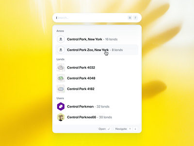Districts - Search app crypto element light metaverse nft results search shortcut simple ui ux
