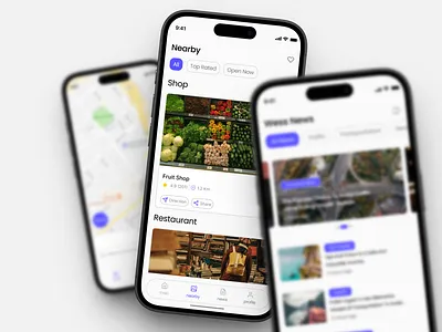 Explore, Discover, Stay Updated — All in One App! appinspiration appinterface cityguide cleanui dailyui dribbbleshots figmadesign interactiondesign mapui minimalui mobileappdesign moderndesign nearbyplaces newsapp productdesign travelapp uidesign uiux uxdesign uxinspo