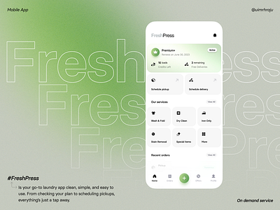 FreshPress app design app ui clean ui design door step service laundry app laundry ui minimal mobile app mobile app design mobile ui on demand service product design ui ui design ui ux design user experience user interface utility app