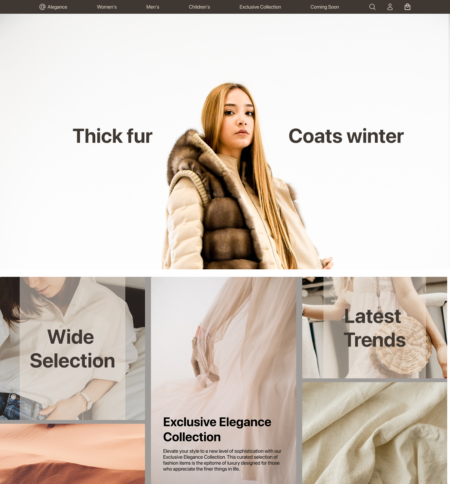 Alegance - Fashion Marketplace Landing Page beige branding fashion fashion marketplace graphic design landing page markerplace shopify simple ui ui design uiux ux website