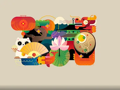 Around the world. Set of flat illustrations