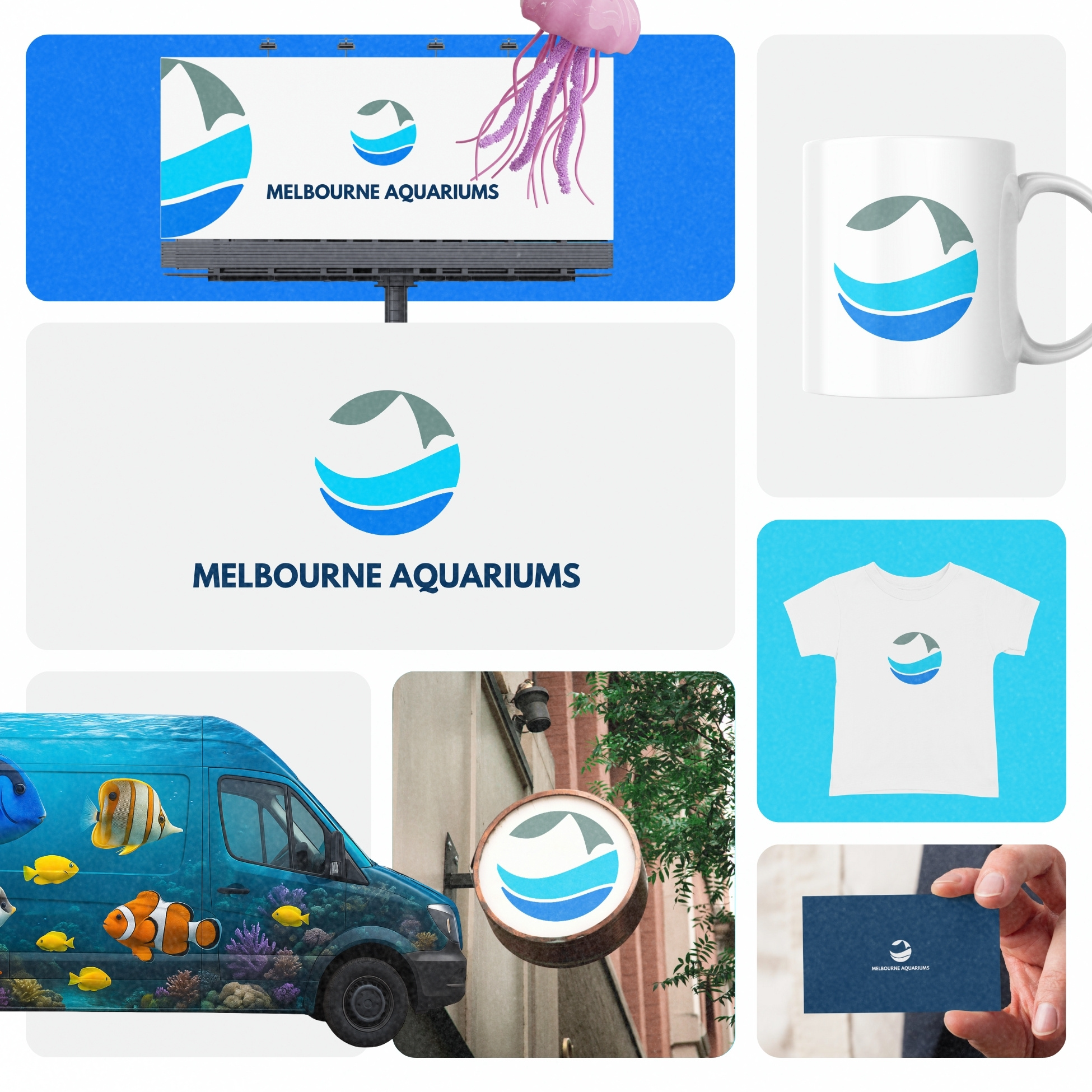 Logo Design for Melbourne Aquariums. aquarium aquarium logo aquatic circular custom logo design dynamic fish fish logo fish tank fishes flat handmade illustration logo logo design melbourne minimal modern monogram symbolic