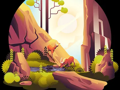 Deer with nature Illustration deer with nature illustration graphic design illustration