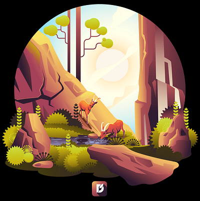 Deer with nature Illustration deer with nature illustration graphic design illustration