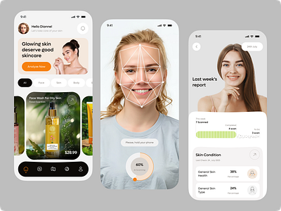 AI-Powered Skin Care Mobile App ai ai app app design beauty beauty products cosmetics gotoinc health care minimalistic mobile app mobile ui online consultation scan skin skin health skin treatment skincare skincare technology smart skincare treatment