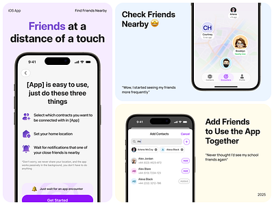 Find Friends Nearby iOS Mobile App application contacts design encounter find friends inspiration ios light local location map mobile nearby onboarding search ui ux