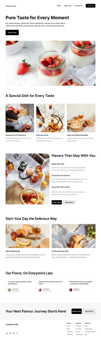 Taste Nest Café Website design UI/UX design c drink figma food uiux deisgn website design