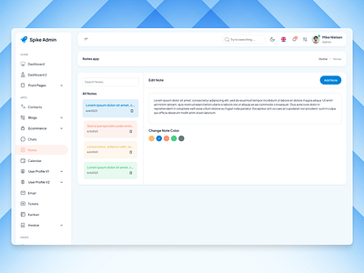 Spike Notes Page Design admin dashboard admin dashboard design admin dashboard ui admin panel ui clean ui for notes creative admin design dashboard design minimal dashboard design notes app ui notes interface notes management ui notes page design notes ui ux productivity app ui project management ui react note taking design react saas template task and notes dashboard ui ui kit