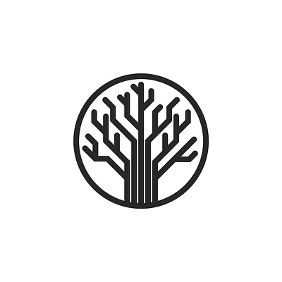 Tech tree black and white emblem branding digital tree eco branding eco friendly family tree forest symbol logo design minimal eco icon nature logo organic product identity round logo sustainable brand identity tech tree tree logo tree of connections