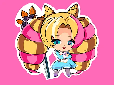 Chibi Gwen Serving Looks in Café Cutie Mode character design chibi cute game game assets girl graphic design gwen illustration illustrator league of legends sticker